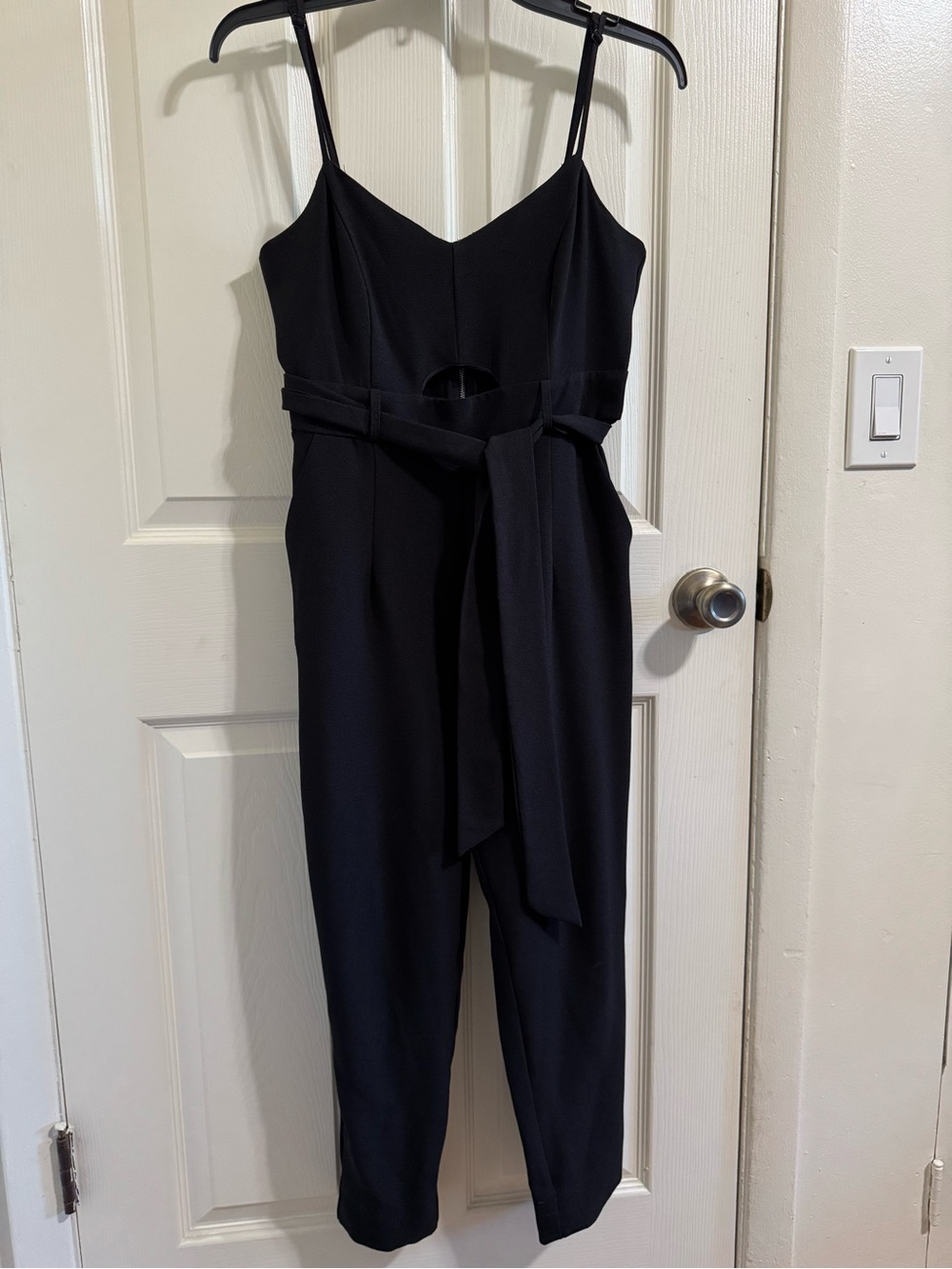 Max Studio Black V-Neck Jumpsuit with Self-Tie Waist